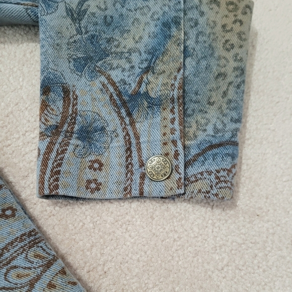 Marsh Landing Women's Denim Jacket L Blue Brown Paisley Floral Print 100% Cotton - Picture 6 of 12